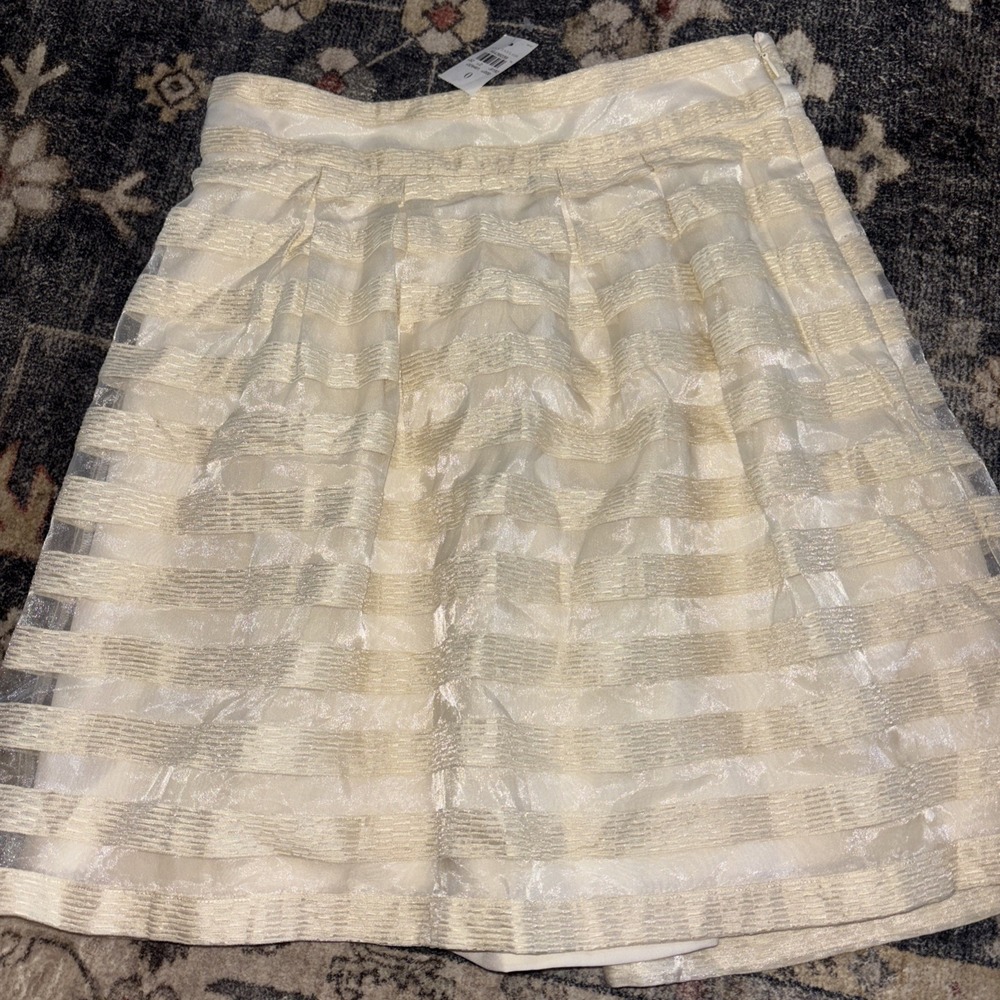 NEW $119 Ann Taylor Striped Shimmer Ivory A-Line Skirt, Women's Size 0, Side Zip